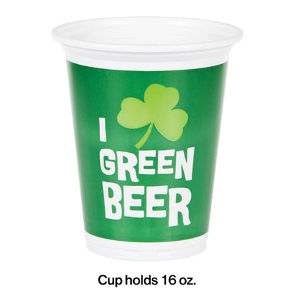 St Patricks Decor - Vaso de plástico para cerveza verde de 16 onzas, 8 unidades