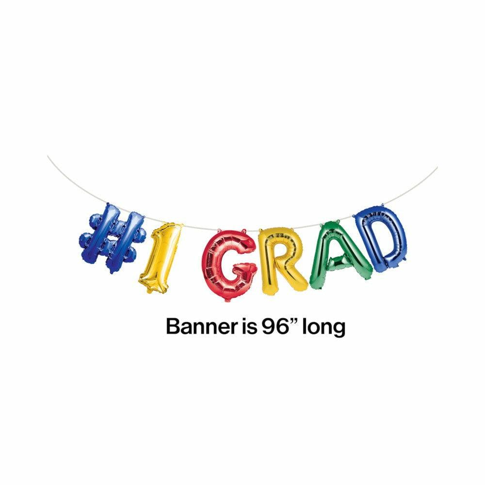 #1 Grad Balloon Banner, #1 Grad, Assorted Foil 6ct - Toy World Inc