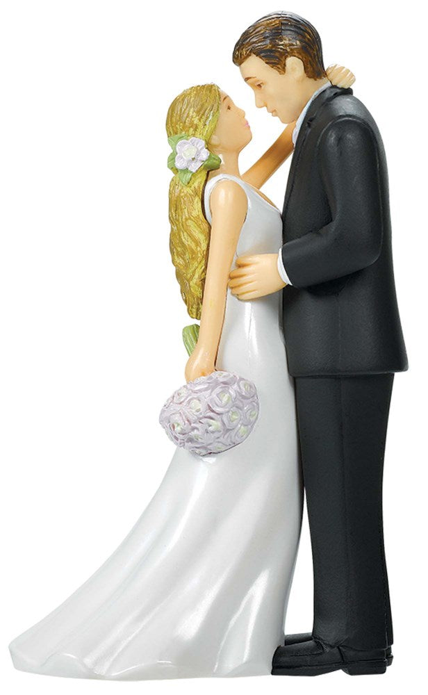 Bride and Groom With Bouquet Cake Topper
