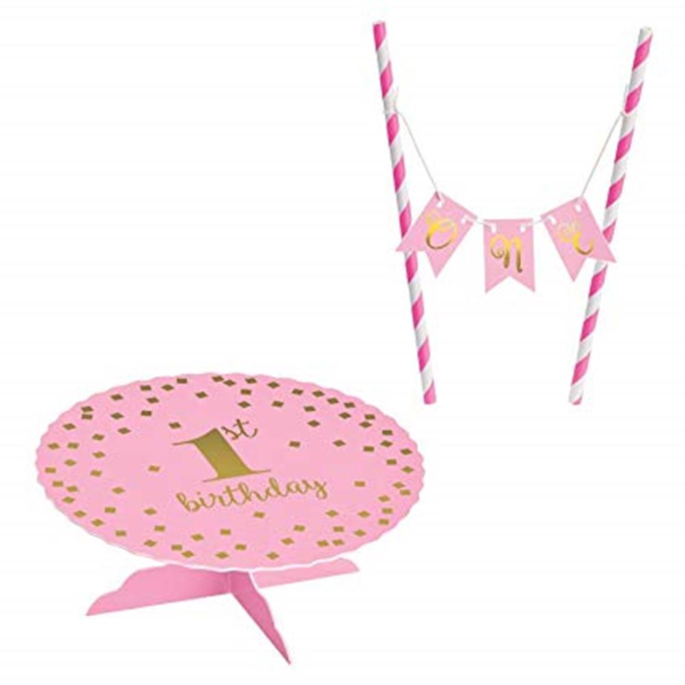 Gold 1st Birthday Kit Mini Cake Stand Pink