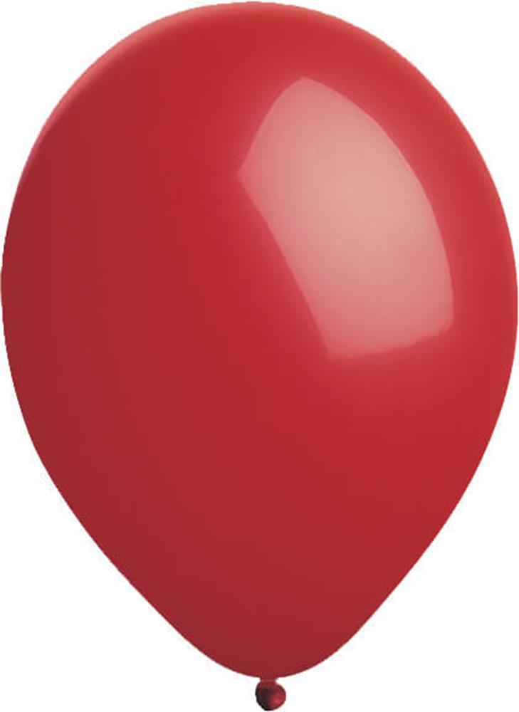 Bright cherry red latex balloon inflated to 12 inches with smooth, glossy finish.