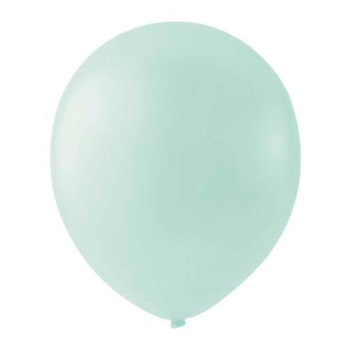 Round mint green latex balloon, smooth surface, 12-inch size, standard balloon shape.