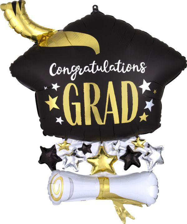 Anagram Graduation Satin Cap and Diploma 25in Foil Balloon FLAT