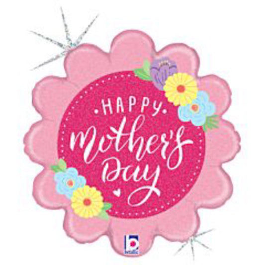 Betallic Happy Mother's Day Pastel Floral Holográfico Globo de aluminio de 18 pulgadas