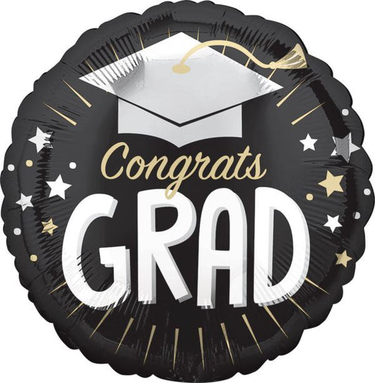 Anagram Congrats Grad Silver Cap 18in Foil Balloon FLAT