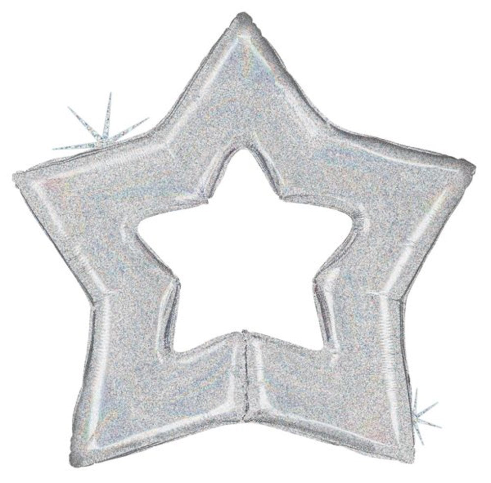 Betallic Linking Star Silver 38 inch Shaped Foil Balloon Holographic Packaged 1ct
