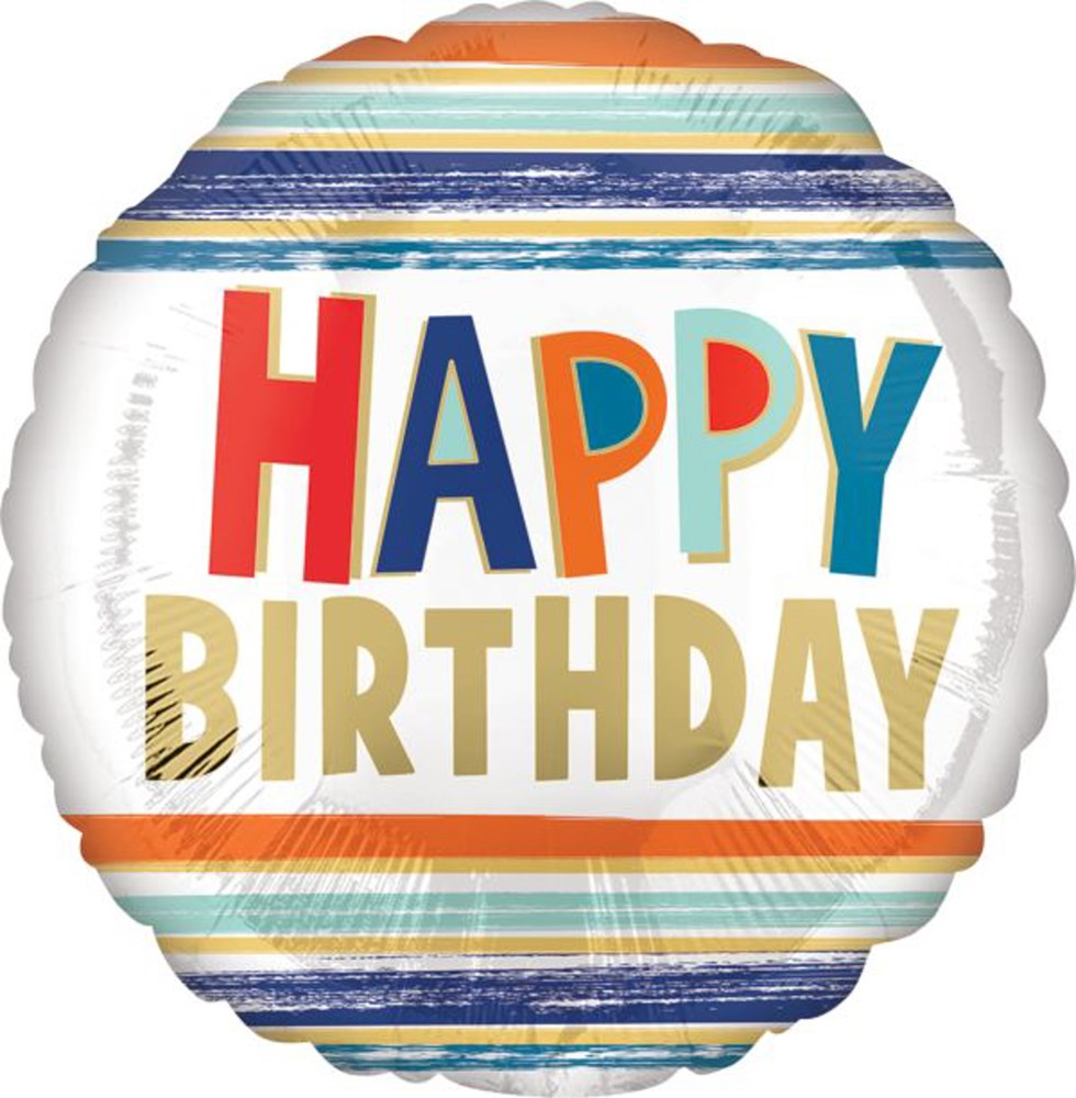Anagram Happy Birthday Letters and Stripes 17in Foil Balloon