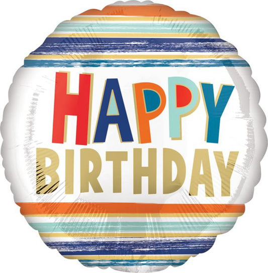 Anagrama feliz cumpleaños letras y rayas globo de aluminio de 17 pulgadas
