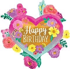 Anagram Happy Birthday Painted Flowers 27in Foil Balloon