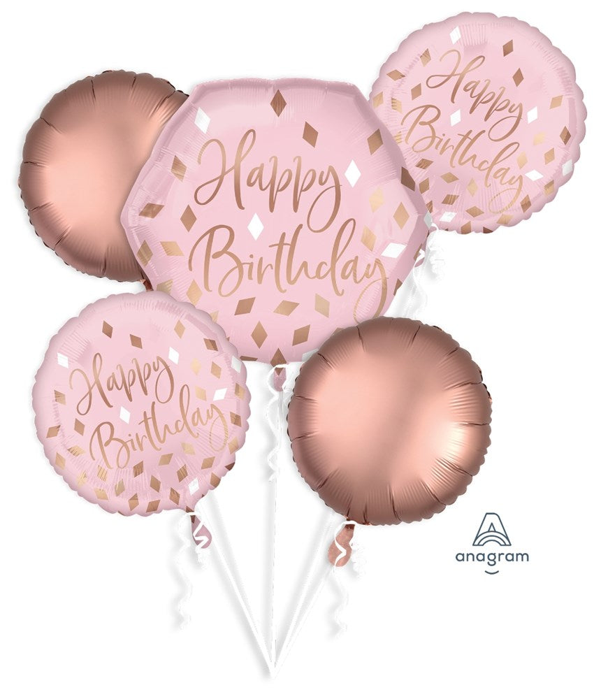 Ramo de globos metalizados de cumpleaños con rubor de anagrama
