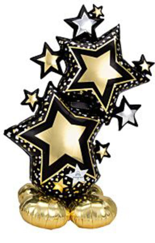 Anagram Star Cluster Black And Gold 59in AirLoonz Foil Balloon