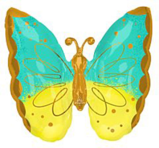 Anagram Mint and Yellow Butterfly 25in Foil Balloon