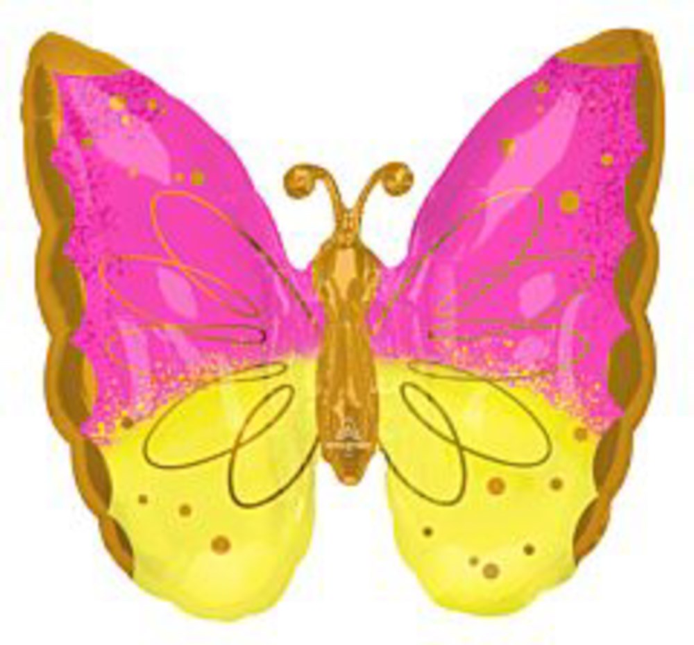 Globo de papel de aluminio de 25 pulgadas con mariposa rosa y amarilla