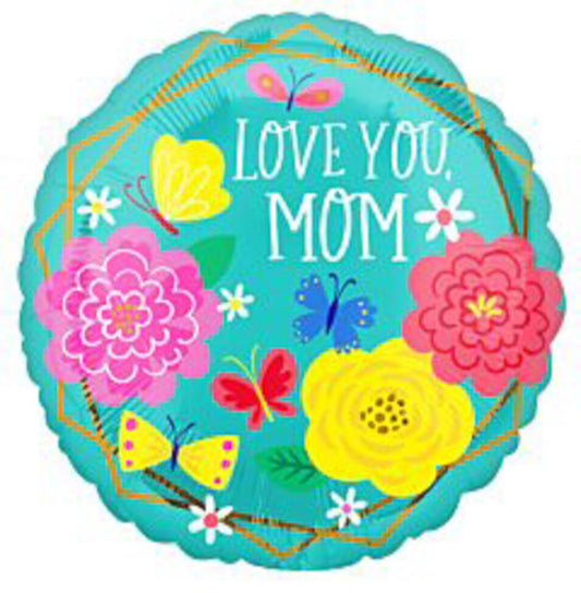 Anagrama Feliz Día de la Madre Te amo mamá Flores bonitas y mariposas Globo de aluminio de 17 pulgadas