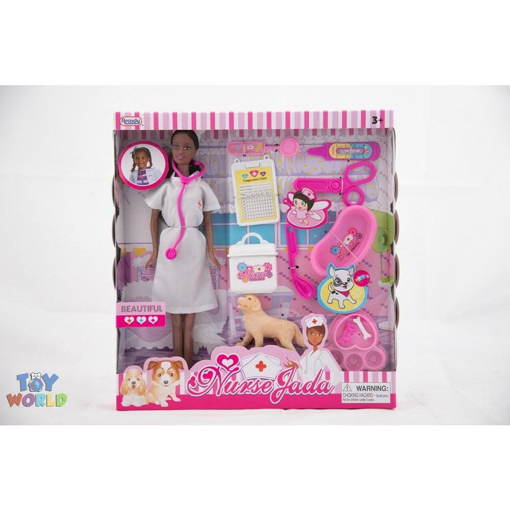 11.5in Nurse Ethnic Jada Doll W Pet Accss In Window Box - Toy World Inc