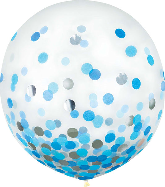 Latex Balloon 24in Blue Silver Foil and Tissue Confetti 2ct