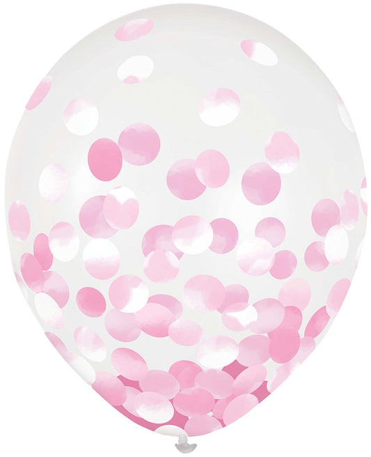 12in Latex Balloon New Pink Foil Confetti 6ct