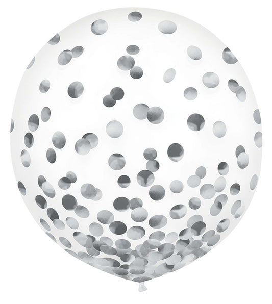 Silver Foil Confetti 24in Latex Balloon 2ct