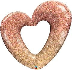 42 inch Qualatex Rose Gold Glitter Ombre Heart Shape Foil Balloon