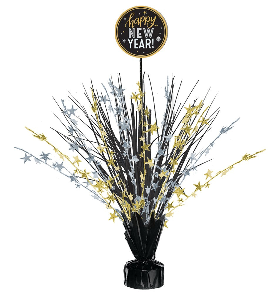 New Years Spray Centerpiece Foil- Black Silver & Gold