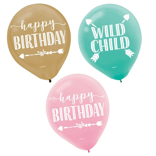 Boho Birthday Girl Latex Balloon 15ct
