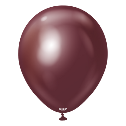 Glossy burgundy latex balloon with a smooth, round shape and reflective surface.