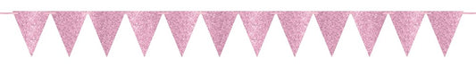 Large Paper Pennant Banner Sparkle Light Pink 1ct