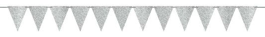 Mini Paper Pennant Banner Sparkle Silver 1ct