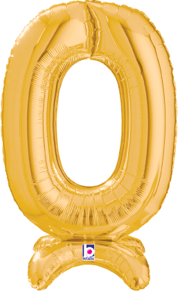 Betallic Number Stand Up 0 Gold 25 inch Air Filled Shaped Foil Balloon packed w/straw 1ct