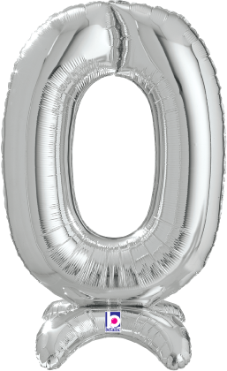 Betallic Number Stand Up 0 Silver 25 inch Air Filled Shaped Foil Balloon packed w/straw 1ct