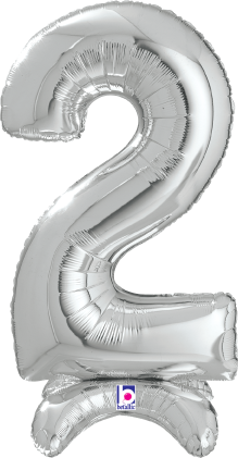 Betallic Number Stand Up 2 Silver 25 inch Air Filled Shaped Foil Balloon packed w/straw 1ct