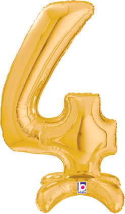 Betallic Number Stand Up 4 Gold 25 inch Air Filled Shaped Foil Balloon packed w/straw 1ct