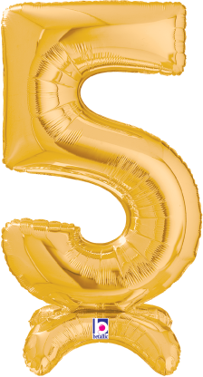 Betallic Number Stand Up 5 Gold 25 inch Air Filled Shaped Foil Balloon packed w/straw 1ct