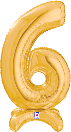 Betallic Number Stand Up 6 Gold 25 inch Air Filled Shaped Foil Balloon packed w/straw 1ct