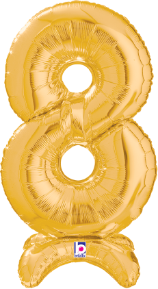 Betallic Number Stand Up 8 Gold 25 inch Air Filled Shaped Foil Balloon packed w/straw 1ct