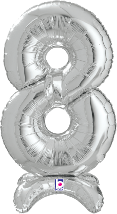 Betallic Number Stand Up 8 Silver 25 inch Air Filled Shaped Foil Balloon packed w/straw 1ct