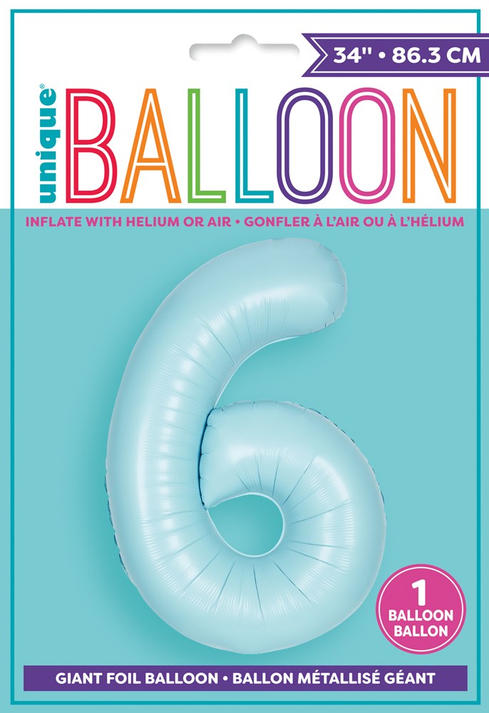 Jumbo Foil Number Balloon 34in Matte Pastel Blue 6