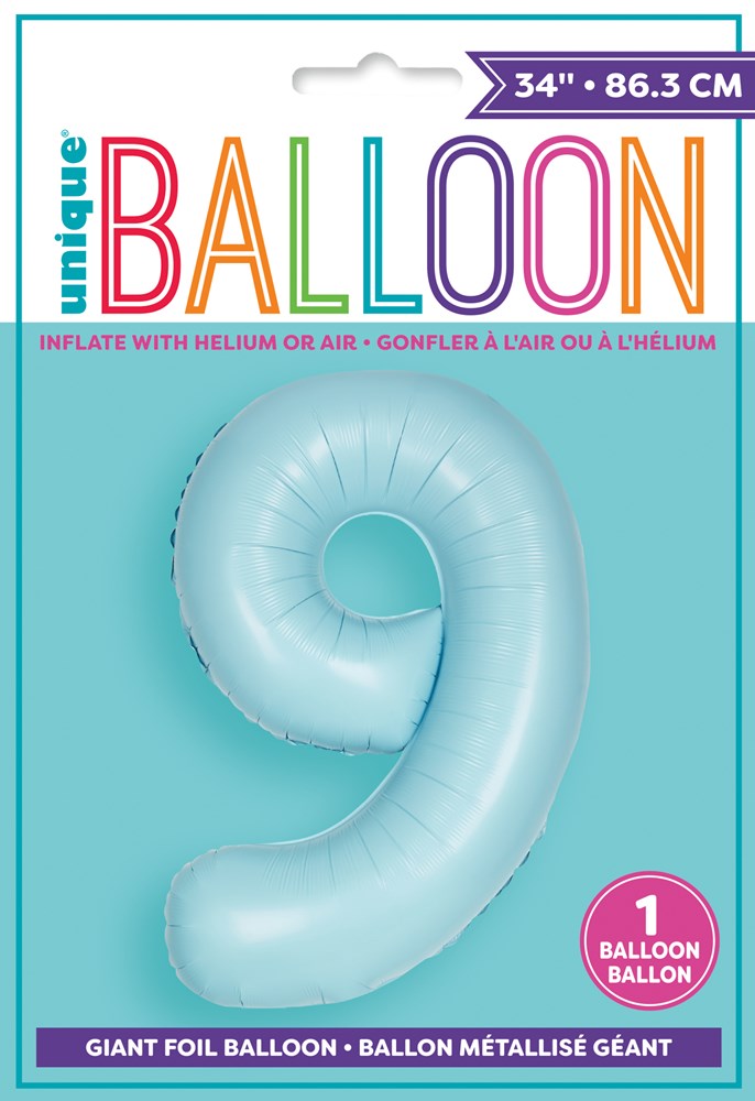 Jumbo Foil Number Balloon 34in Matte Pastel Blue 9