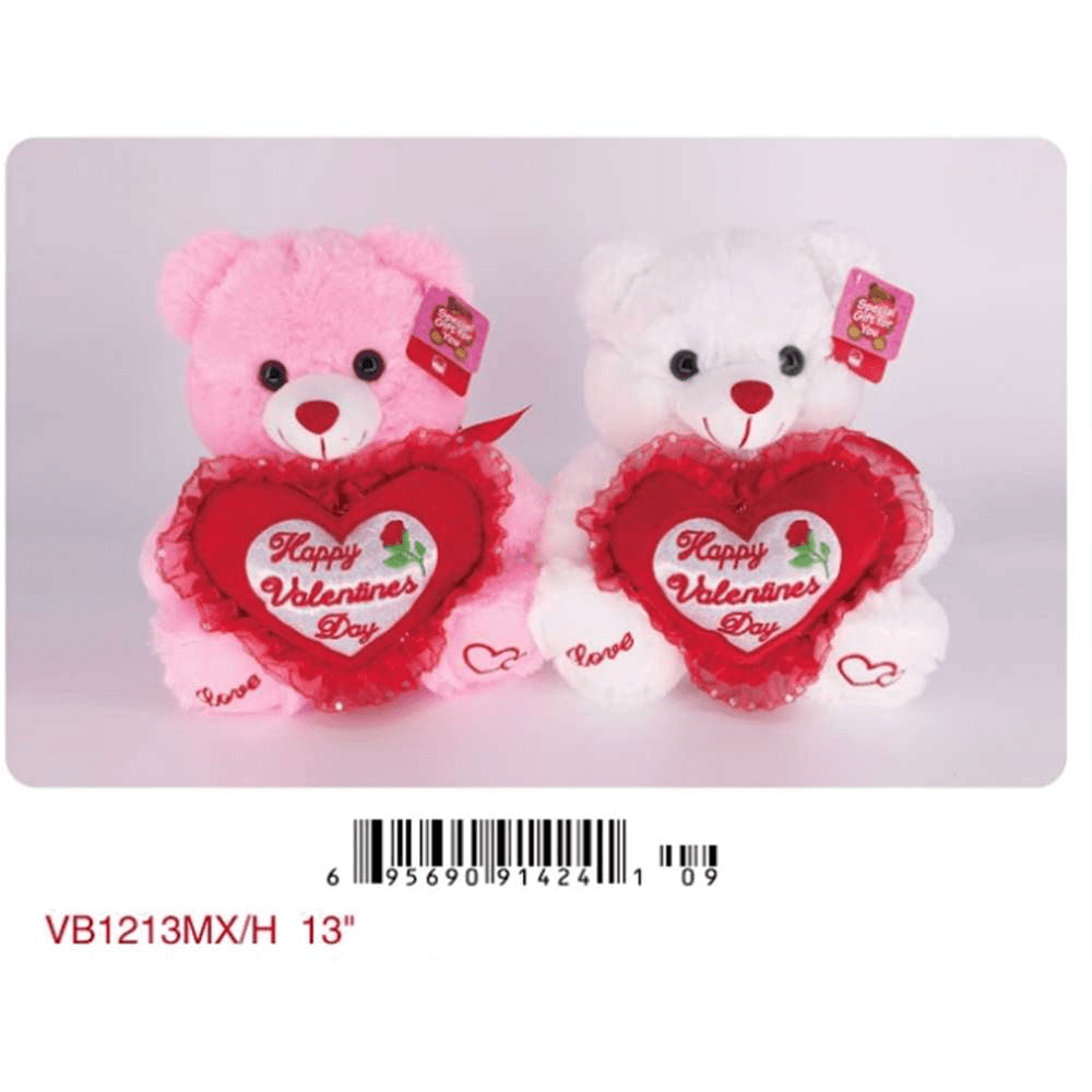 13in White Pink Bear Mix Happy Valentines Day - Toy World Inc