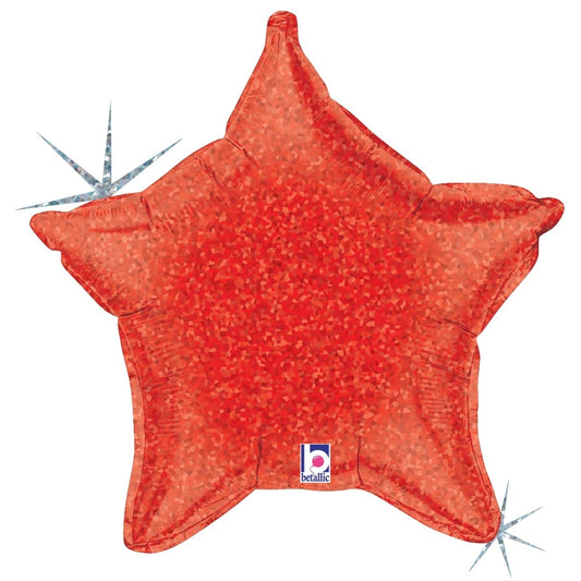 Betallic Red Holographic Star 21 inch Holographic Star-Shaped Balloon 1ct