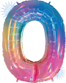 Betallic Number 0 Opal Rainbow 34 inch Holographic Shaped Foil Balloon Packaged 1ct