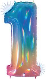 Betallic Number 1 Opal Rainbow 34 inch Holographic Shaped Foil Balloon Packaged 1ct
