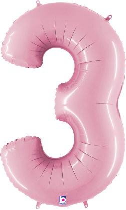 Betallic Number 3 Pastel Pink 34 inch Shaped Foil Balloon Packaged 1ct