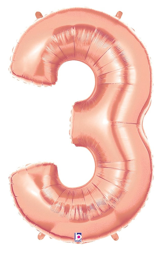 Betallic 3 Rose Gold 34 inch Shaped Foil Balloon Polybagged 1ct