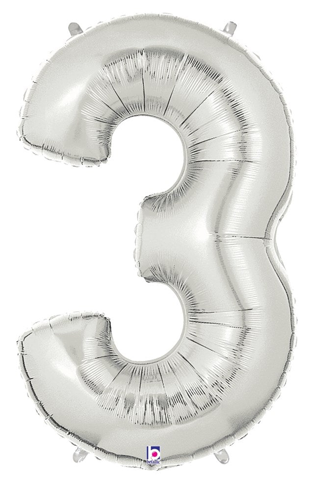 Betallic 3 Silver 34 inch Shaped Foil Balloon Polybagged 1ct