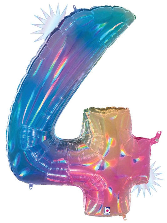 Betallic Number 4 Opal Rainbow 34 inch Holographic Shaped Foil Balloon Polybagged 1ct