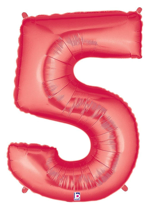 Betallic 5 Red 34 inch Shaped Foil Balloon Polybagged 1ct