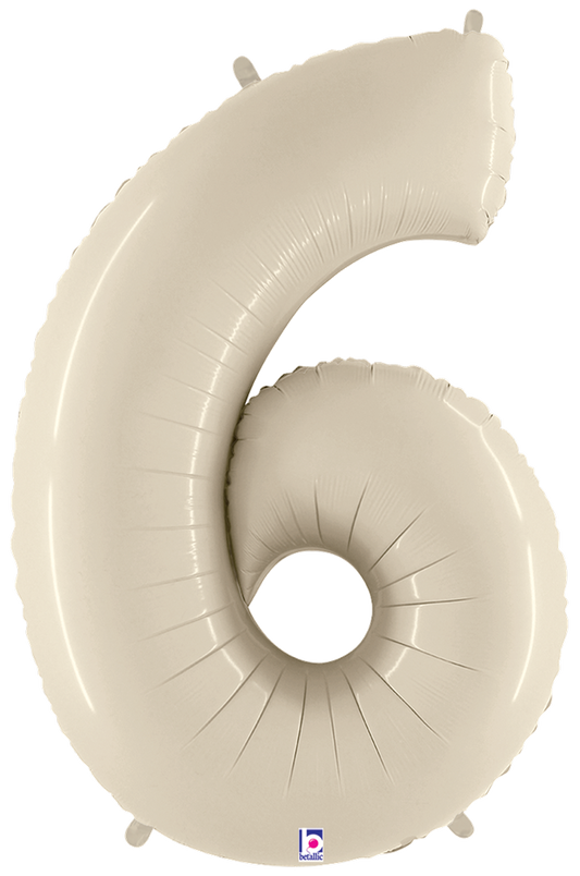 Betallic Number 6 White Sand 34 inch Shaped Foil Balloon Packaged 1ct