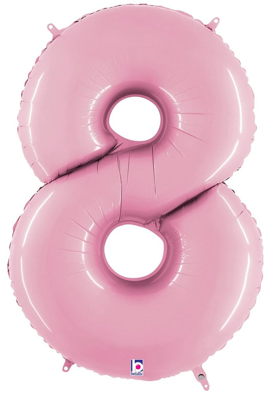 Betallic Number 8 Pastel Pink 34 inch Shaped Foil Balloon Polybagged 1ct