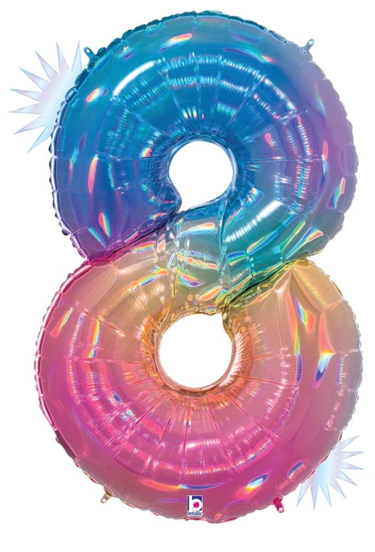 Betallic Number 8 Opal Rainbow 34 inch Holographic Shaped Foil Balloon Polybagged 1ct